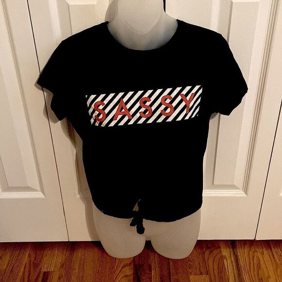 Sassy Cut Off Tie Crop Top Shirt Tee 90’s Millennium Juniors Large L - Picture 2 of 5